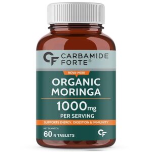 Carbamide Forte Organic Moringa Tablet with 1000mg Moringa Leaves Extract|Moringa Powder Tablets for Immunity, Digestion & Energy|Moringa Leaves Tablets, 1 count, 60 capsules