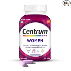 Centrum Women, World'S No.1 Multivitamin With Biotin, Vitamin C & 21 Vital Nutrients For Overall Health, Radiance, Strong Bones & Immunity (Veg) Pack Of 50 Tablets, 73 Grams, 50 Servings