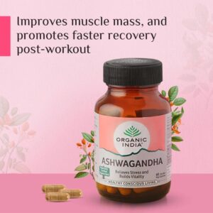 Organic India Ashwagandha Capsules - 180 Veg Caps, Vitality & Relieves Stress, Naturally Boosts Energy & Stamina, Improves Immune System, GMP & NPOP Certified Organic
